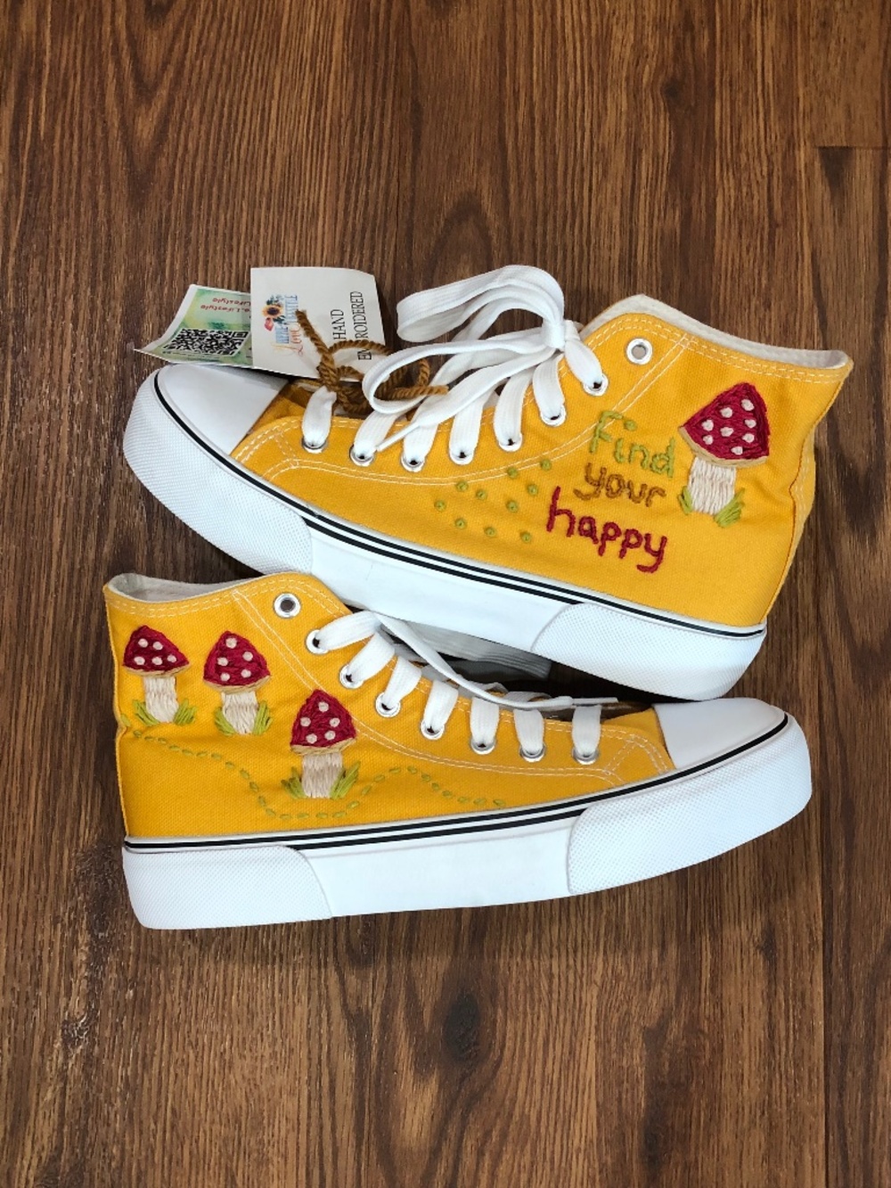 Hand Embroidered Sneakers Mushroom Size 7